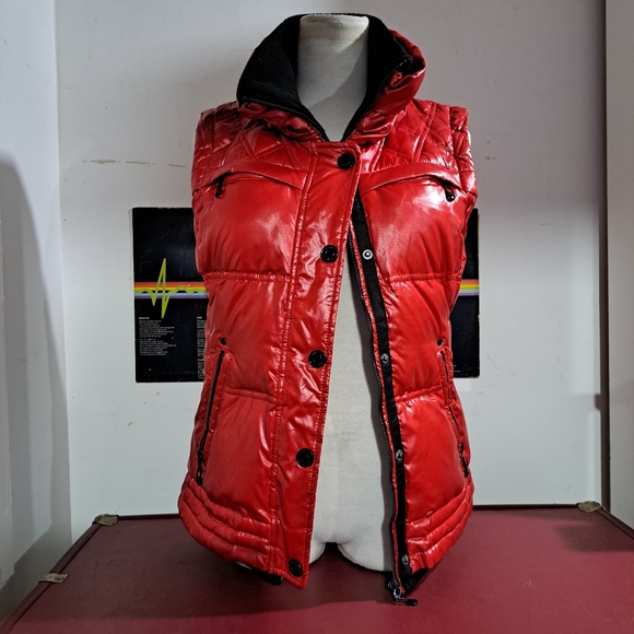 🌈ONLY RED MOTO PUFFER COAT/VEST -XS - Picture 8 of 12